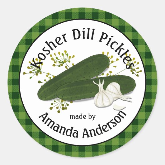 Sticker Rond Concombres au vinaigre Kosher Dill Plaid  3" (Devant)