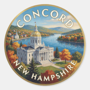 Sticker Rond Concord New Hampshire Golden Dome Voyage Artistiqu