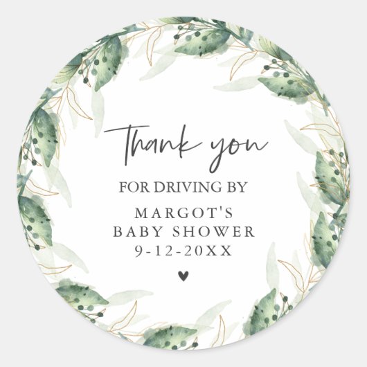 Sticker Rond Conduire Par Baby shower Verdure Et Or (Devant)