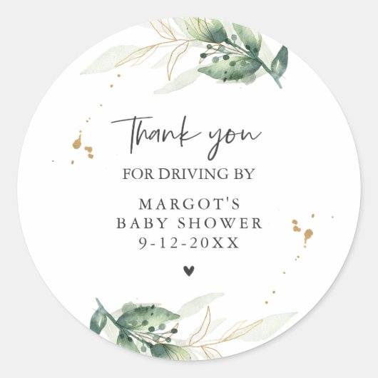 Sticker Rond Conduire Par Baby shower Verdure Et Or (Devant)