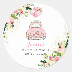 Sticker Rond Conduite Par Baby shower Pink Floral Faver Balise 