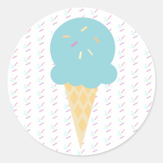 Sticker Rond Cône crème glacée bleu arrose les points étoiles (Devant)