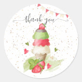 Sticker Rond cône crème glacée fraise "merci" (Devant)