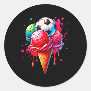 Sticker Rond Cône D'Aquarelle De Crème De Glacée De Football Av