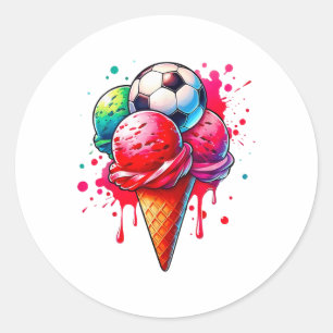 Sticker Rond Cône D'Aquarelle De Crème De Glacée De Football Av