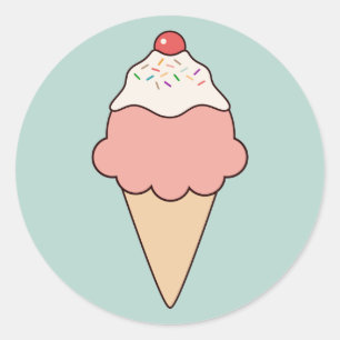 Sticker Rond Cône de crème glacée mignonne