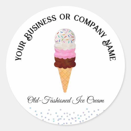Sticker Rond Cône de crème glacée napolitaine avec arroses (Devant)