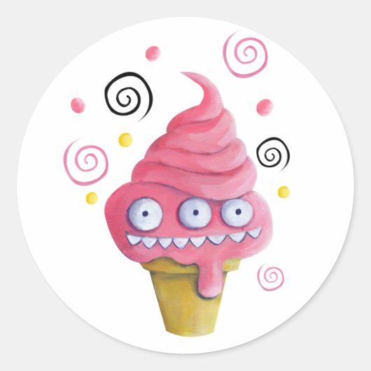 Sticker Rond Cône de crème glacée rose Monster (Devant)