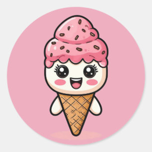 Sticker Rond Cône de glace de dessin animé adorable