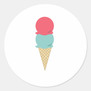 Sticker Rond Cône de glace fantaisiste à double boules
