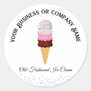 Sticker Rond Cône de glace napolitaine avec paillettes