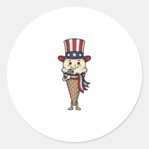 Sticker Rond Cône de glace patriotique Dessin de gravure vintag