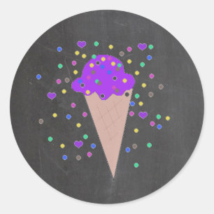 Sticker Rond Cône de glace sur fond de tableau noir