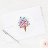 Sticker Rond Cône rose Sakura crème glacée gaufre (Enveloppe)