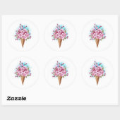 Sticker Rond Cône rose Sakura crème glacée gaufre (Feuille)