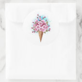 Sticker Rond Cône rose Sakura crème glacée gaufre (Sac)