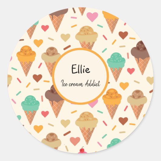 Sticker Rond Cones crème glacée motif Personnalisé (Devant)