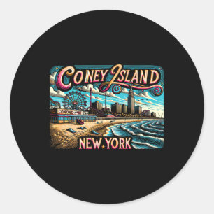 Sticker Rond Coney Island New York Voyage Été Vacances Familial