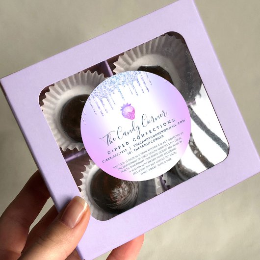 Sticker Rond Confection de fraise à Parties scintillant violett