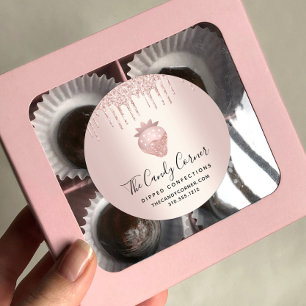 Sticker Rond Confection rose Parties scintillant or gouttes fra