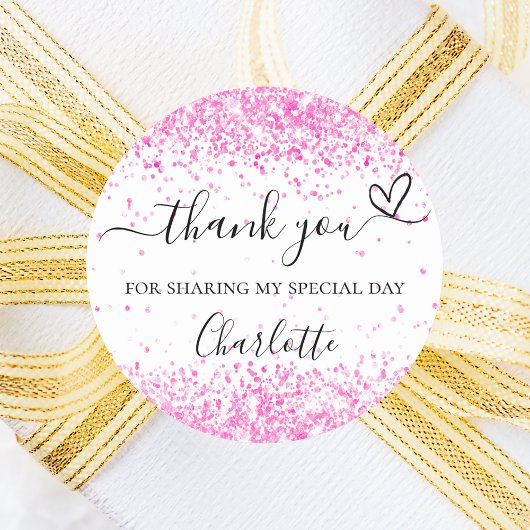 Sticker Rond confetti blanc rose chaud merci