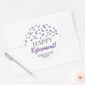 Sticker Rond Confetti d'argent violet joyeuse retraite (Enveloppe)