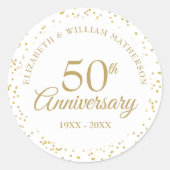 Sticker Rond Confetti de poussière d'or du 50e anniversaire (Devant)