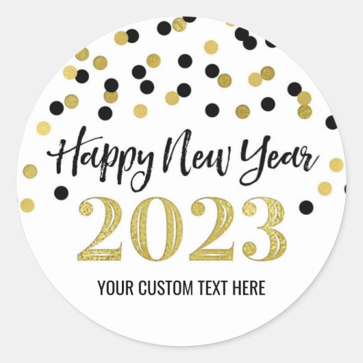 Sticker Rond Confetti d'or noir Bonne année 2023 (Devant)
