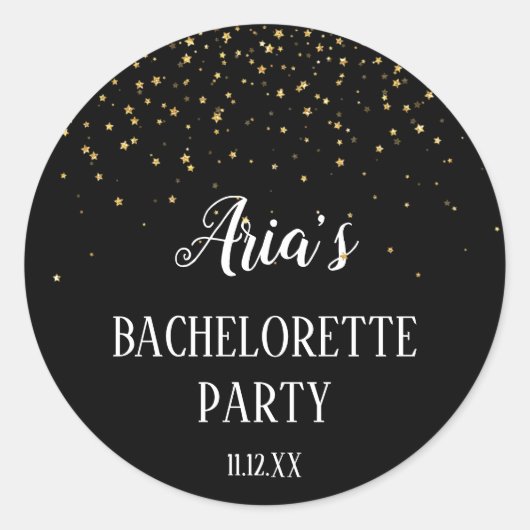 Sticker Rond Confetti d'or sur Black Bachelorette Party (Devant)