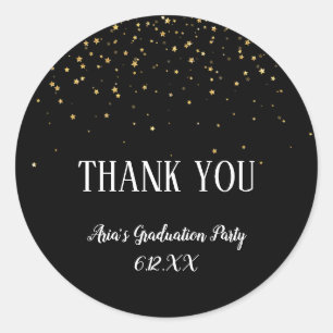 Sticker Rond Confetti d'or sur le Merci de Graduation Noire Fav