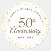Sticker Rond Confetti du 50e anniversaire Elégant Coeurs d'or (Devant)