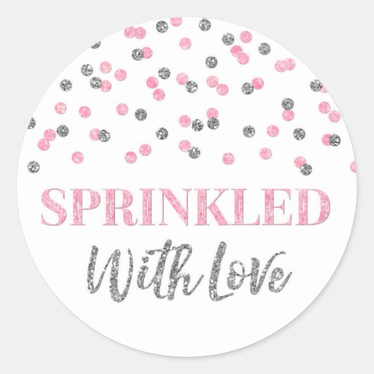 Sticker Rond Confetti en argent rose clair parsemé d'amour (Devant)