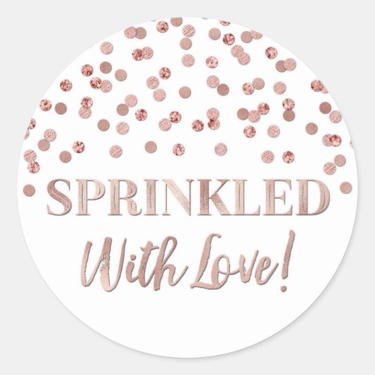 Sticker Rond Confetti en or rose parsemé d'amour (Devant)