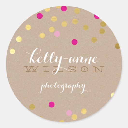 Sticker Rond CONFETTI GLAMOROUS mignon feuille or gras rose kra (Devant)