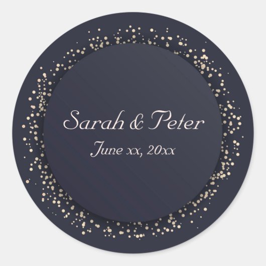 Sticker Rond Confetti Gold, Élégant, Mariage moderne (Devant)