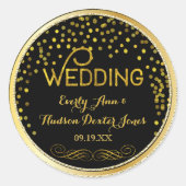 Sticker Rond Confetti Noir & Or Mariage moderne (Devant)