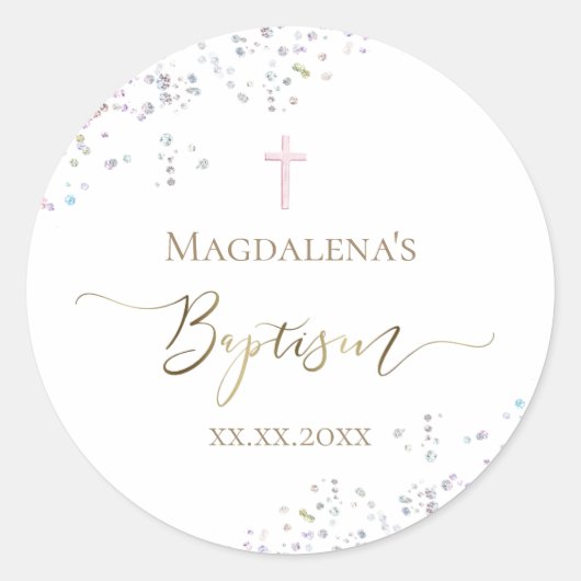 Sticker Rond confetti parties scintillant conception Baptême (Devant)