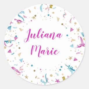 Sticker Rond Confetti Party rose et bleu étincelle