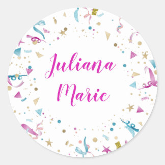 Sticker Rond Confetti Party rose et bleu étincelle