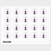 Sticker Rond Confetti rayé rose pourpre 1er anniversaire fille (Feuille)