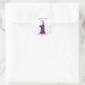 Sticker Rond Confetti rayé rose pourpre 1er anniversaire fille (Sac)