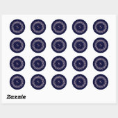 Sticker Rond Confetti rose vif sur bleu marine | Monogramme (Feuille)