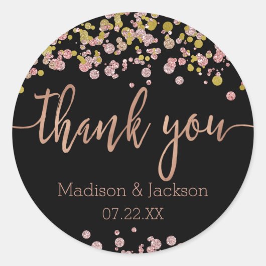 Sticker Rond Confetti Sparkle Shine Rose Gold Wedding Favoriser (Devant)