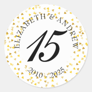 Sticker Rond Confettis de coeurs dorés pour tout anniversaire
