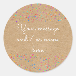 Sticker Rond Confettis de mariage arc-en-ciel Kraft rustique Me