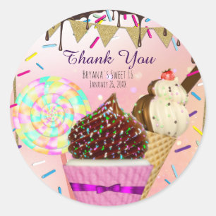 Sticker Rond Confettis de pluie Bonbon Land Sucreries Faveur de