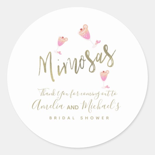 Sticker Rond Confettis de Remerciement Rose Mimosa pour Mariage (Devant)