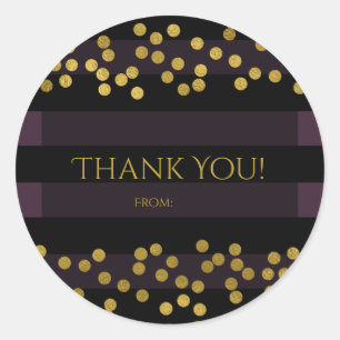 Sticker Rond Confettis en feuille faux dorés et violets en form