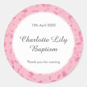 Sticker Rond Confettis Rose Bébé Baptême Favori