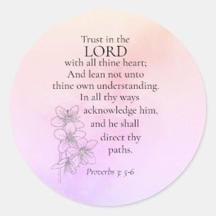 Sticker Rond Confiance dans le Seigneur Bible Verse Floral Aqua